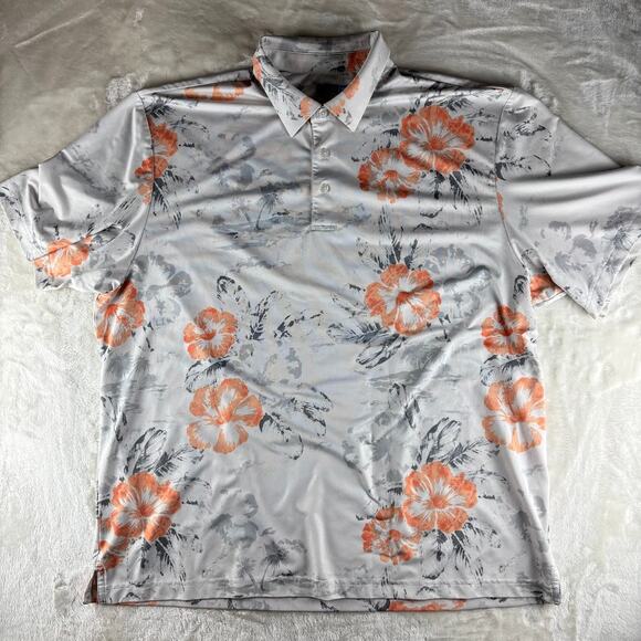 Roundtree & Yorke Performance Polo Shirt Men's XL White Short Sleeve Floral - Picture 1 of 8